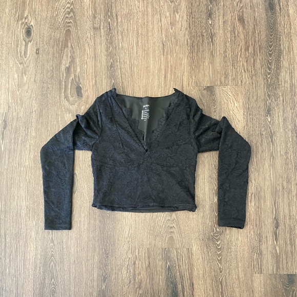 Women's black lace v-neck long sleeve top size small goth whimsygoth edgy sexy - Picture 3 of 9